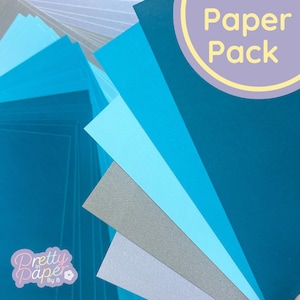 Misty Mountains Papierpackung A5, 30 Blatt | Schlicht & Perlmutt Papier | Silber, Petrol, Türkis, Blau Kraftpapier | 100-120g/m²