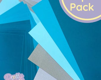 Misty Mountains Paper Pack A5, 30 Sheets | Plain & Pearlised Paper Pad | Silver, Teal, Turquoise, Blue Craft Paper | 100-120gsm
