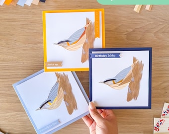 Nuthatch Bird PRINTED Aperture Card (Pack of 3) | 3 x Square Apertures, Card Blanks & Envelopes | Iris Folding Pattern