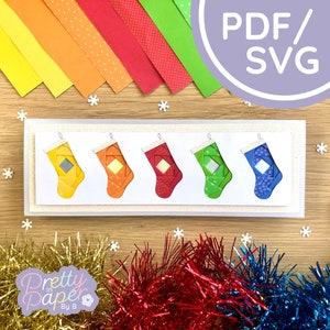 Modello di piegatura dell'iride della calza PDF e SVG / Scarica il modello di piegatura dell'iride per principianti della calza di Natale / Taglia file / Modello per la creazione di biglietti