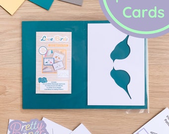 Love Birds Aperture Pack (Pack of 3) | Rectangle White Apertures (x3), Coloured Card Blanks (x3),  C5 White Envelopes (x3)