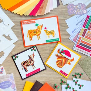 Highland Cow Christmas Edition Kit per la creazione di biglietti / Piegatura di iris per principianti e intermedi / Kit artigianale regalo