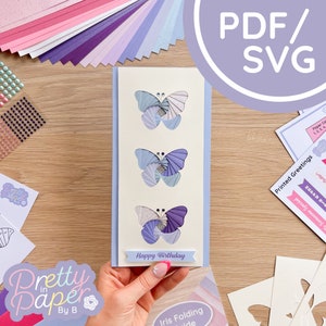 ワイルド バタフライ ミニ アイリス 折り紙パターン PDF & SVG | 初級者から中級者向けの印刷可能なダウンロード | カット ファイル | トリプル カード作成テンプレート