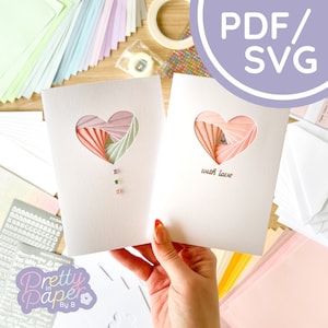 ハートの小さなアイリスの折り紙パターン PDF と SVG | 初心者向け印刷可能なダウンロード | カットファイル | カード作成テンプレート