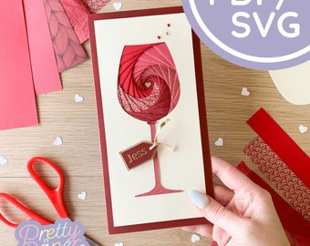 Wine Glass Iris Folding Pattern PDF & SVG | Glass Iris Folding Template Download | Glass Cut File | Card Making Template