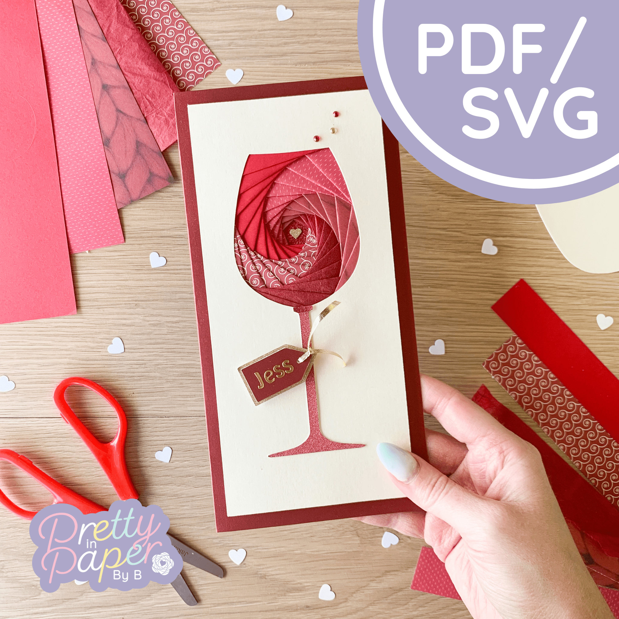 Wine Glass Iris Folding Pattern PDF & SVG | Glass Iris Folding Template Download | Glass Cut File | Card Making Template