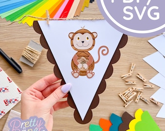 Monkey Sitting Iris Folding Pattern Template PDF & SVG | Beginner Animal Card Making