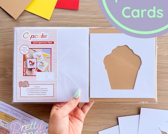 Cupcake Aperture Card (Pack of 3) | 3 x Square White Apertures, Coloured Card Blanks & White Envelopes