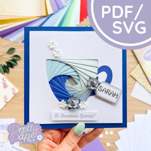 Tasse à thé motif pliant iris PDF et SVG | Modèle pliant Iris pour débutants pour tasse à thé | Couper le fichier | Modèle de fabrication de cartes