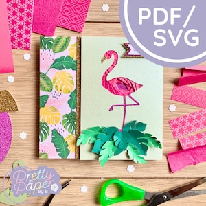 Modello pieghevole Flamingo Iris PDF e SVG / Scarica modello pieghevole Iris per principianti / Taglia file / Modello per creare biglietti