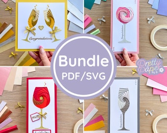 Celebration Glasses Iris Folding Pattern Bundle PDF & SVG | Gin Wine Champagne Template Printable Download Cut File