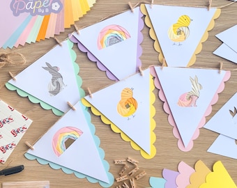 Spring Bunting Craft Kit | Iris Folding Bunny Rabbit Chick Rainbow Beginner Paper Craft Kit