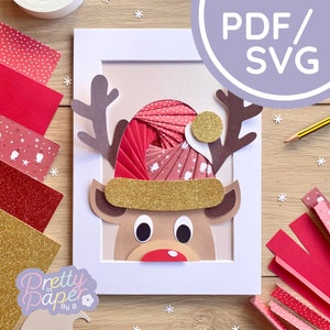 Plantilla de patrón plegable de iris de sombrero de Santa PDF & SVG / Descarga imprimible para principiantes de sombrero de reno / Archivo de corte / Fabricación de tarjetas de Navidad