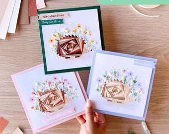 Hedgehog Meadow PRINTED Aperture Card (Pack of 3) | 3 x Square Apertures, Card Blanks & Envelopes | Iris Folding Pattern