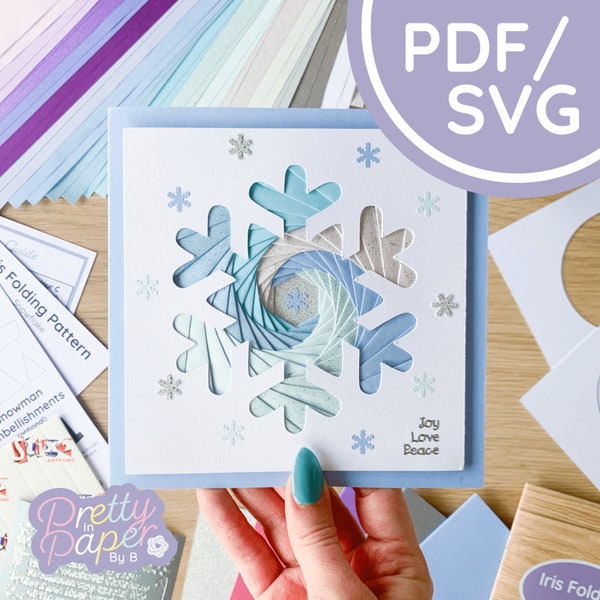 Schneeflocke Iris Faltmuster 6 Punkt PDF & SVG | Weihnachten Iris Faltvorlage Download | Geschnittene Datei | Kartenherstellungsvorlage