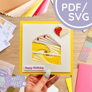 Modello di piegatura di fetta di torta Iris PDF e SVG / Download di torte per principianti / File di taglio / Modello per la creazione di biglietti