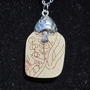 Forest Fancies Pyrex mushroom in grass necklace