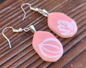 Pink Gooseberry berry leaf dangle earrings