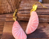 Pink Daisy Pyrex semi circle stainless gd earrings