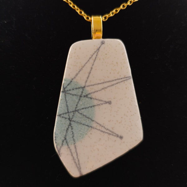 Franciscan Starburst blue large geometric pendant with back stamp