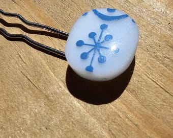 Snowflake garland pyrex 2 prong hair pin