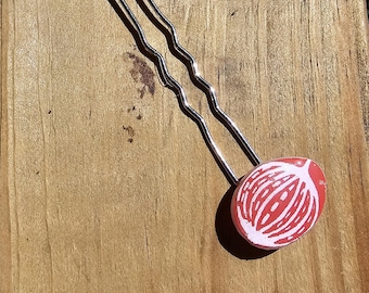 JAJ Pyrex coral Gooseberry 2 prong hair pin