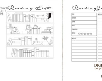 Reading list/Journal Planner Stickers/Black and White /Color in with markers or pencils/digital printable stickers/for all planners