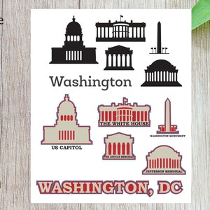 Washington DC svg, vettore di destinazione americana, città americana, viaggio SVG, punti di riferimento degli Stati Uniti SVG