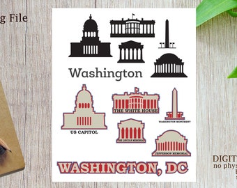 Washington DC svg, American Destination Vector, American City, Travel SVG, United States Landmarks SVG