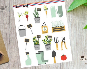 Outils de jardin/Plantes et outils parfaits pour un journal saisonnier/autocollants pour agenda/autocollants pour agenda imprimables/autocollants imprimables numériques