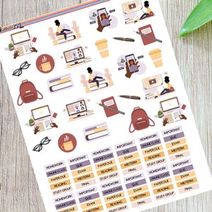 African American Women, School,e-learning, Planner stickers, College stickers, Student stickers, Study stickers