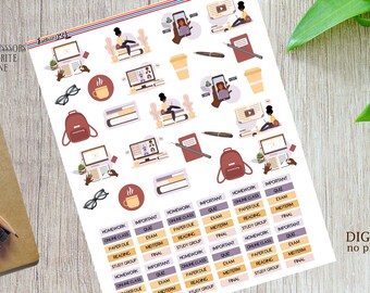 African American Women, School,e-learning, Planner stickers, College stickers, Student stickers, Study stickers
