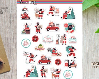 African American Santa, Christmas Stickers, Planner stickers, Holiday and scrapbooking stickers