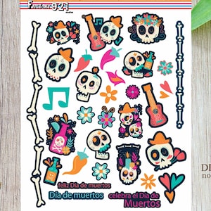 Día de los muertos, pegatinas para planificador, calaveras, pegatinas para scrapbooking