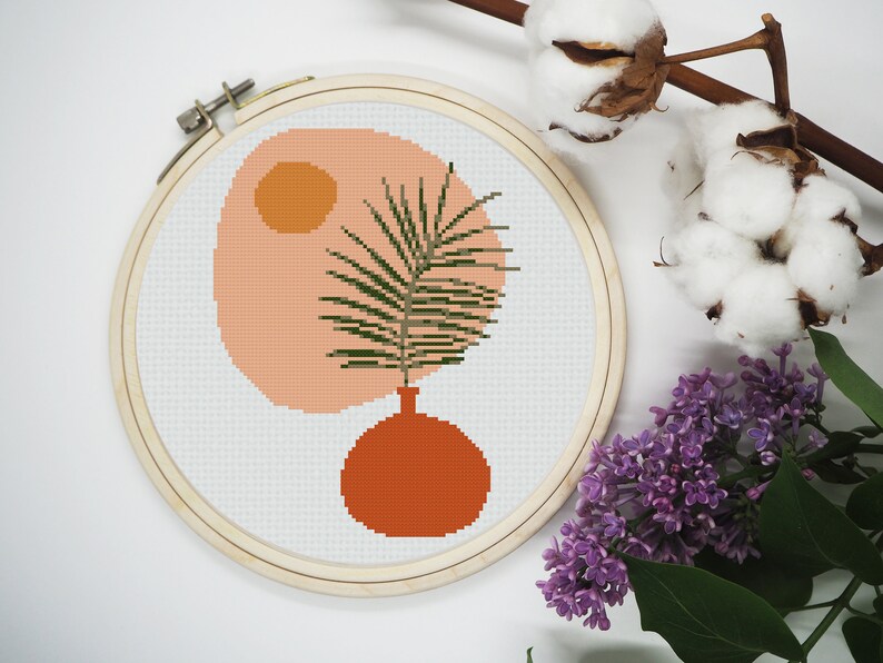 Botanical cross stitch pattern Simple abstract palm tree cross stitch pattern. Boho pattern PDF