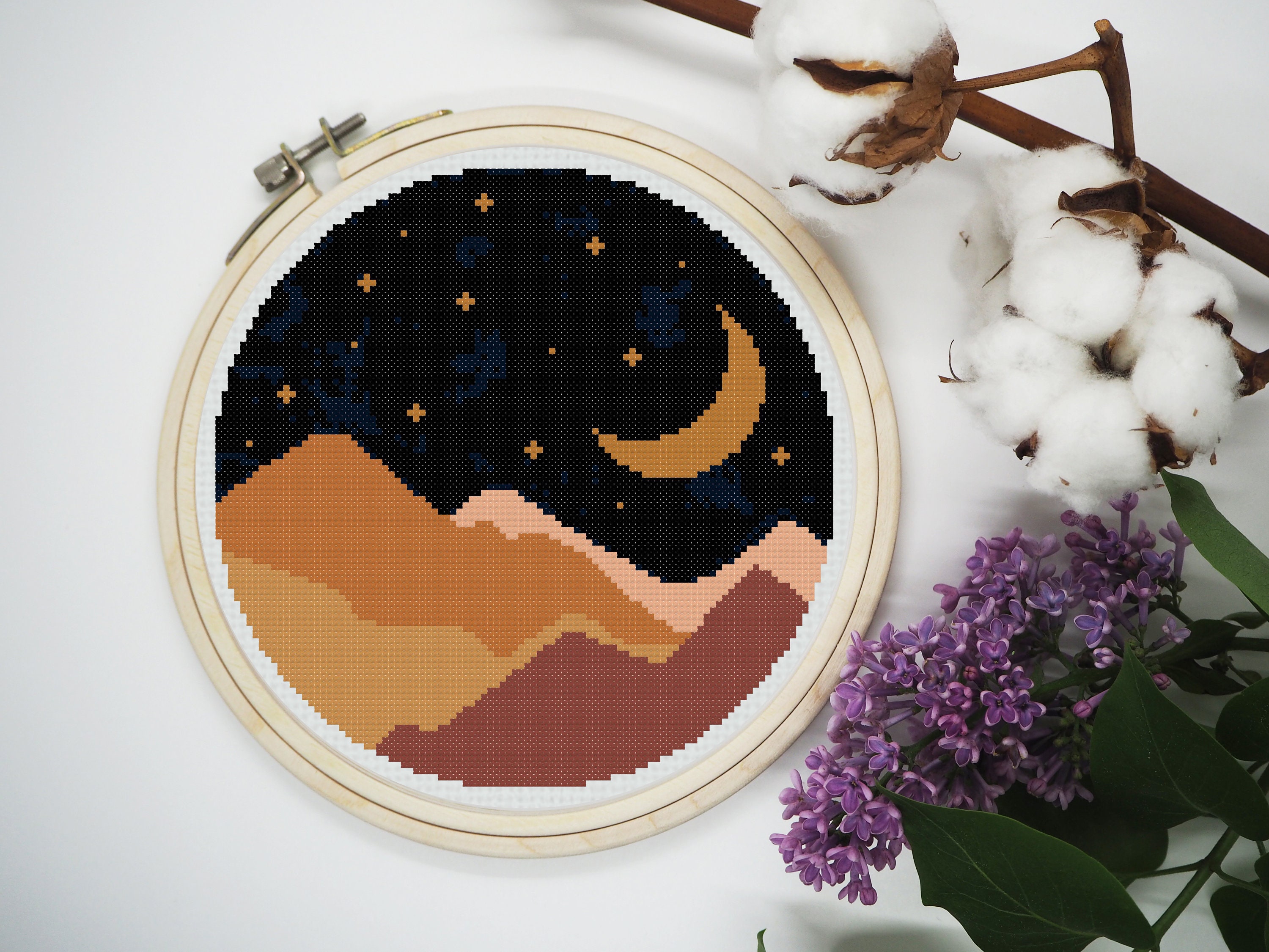 Night sky cross stitch pattern. Modern cross stitch PDF. Moon Etsy