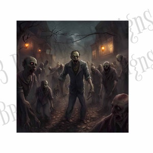 Zombie sign, Zombie group scene, Halloween gothic sign, Spooky season sign