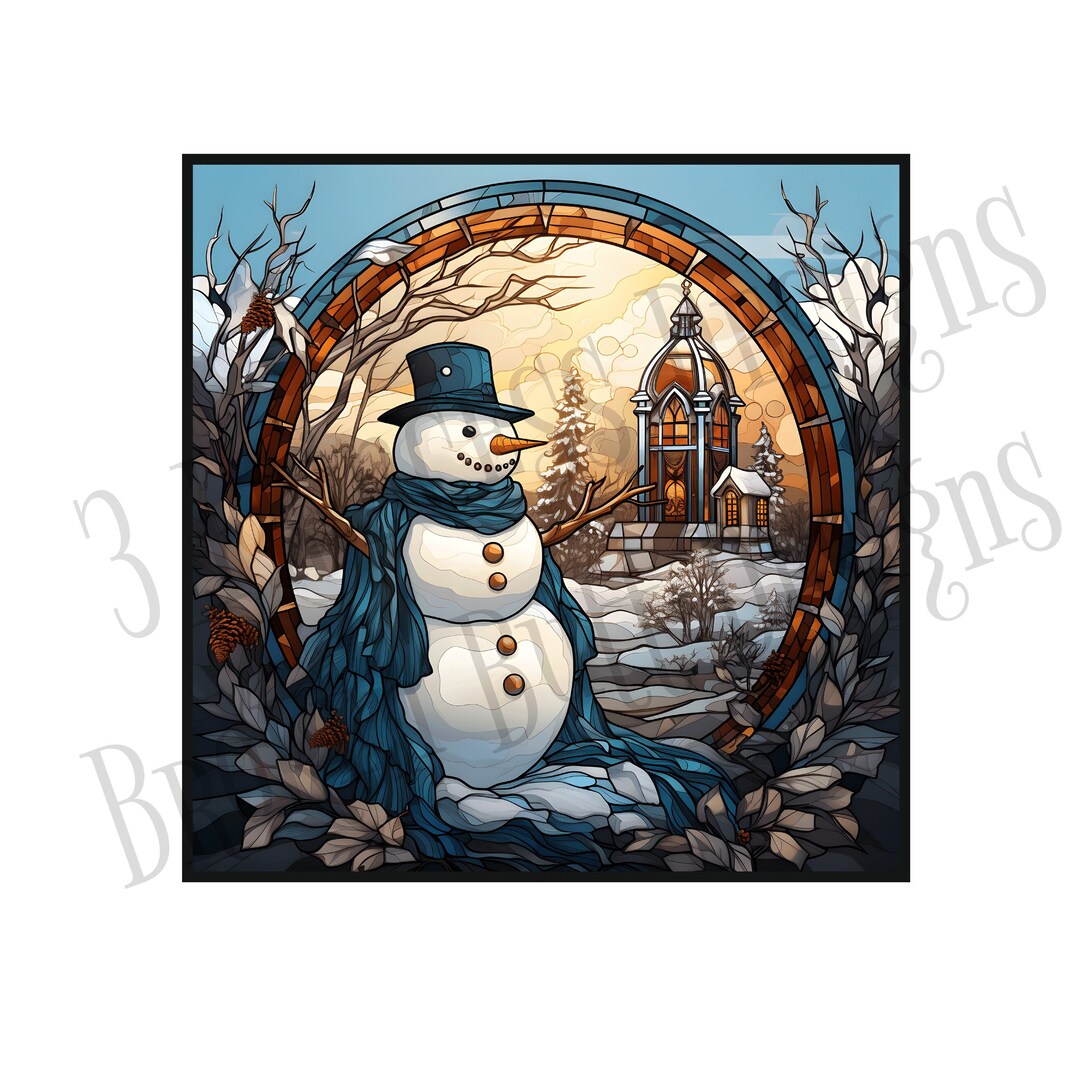 Faux Stained Glass Snowman Sign, Winter Snowman Wreath Design - Etsy