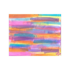 Colors & Lines - 8x10 Abstract Acrylic on Canvas - Pink - Blue - Orange - Yellow - Purple - Wall Decoration