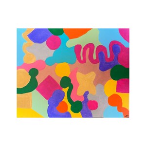 Colorful shapes - Original Acrylic Canvas Painting 11x14 - Art Work - Wall Decoration - Gold - Blue - Yellow - Orange - Pink - Green