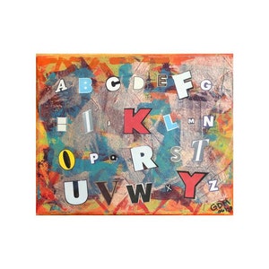 LET-R B ME! - Acrylic Painting 8x10 - Colorful Wall Decoration - Paper Alphabet - Red - Blue - Orange - Green