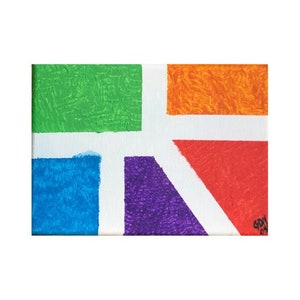 Squaring Around - Colorful Acrylic Painting Original Art 5x7 - Green - Orange - Blue - Purple - Red - Bright Colors - Geometric Details