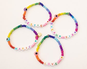 LARGE Rainbow style - Personalised Rainbow Bead Bracelet- customised- custom- handmade- name bracelet