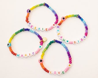 Kids Personalized Rainbow Bead Bracelet: Custom Name Bracelet