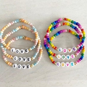 Rainbow Sprinkles Love Bracelet- Handmade Personalised Beaded Bracelet- Gift for Her- name bracelet- custom made bracelet