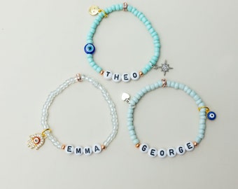 Handmade Beaded Name Bracelet: Custom Charm Bracelet Gift