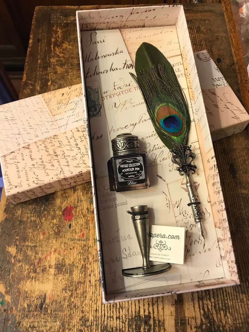 Feather Quill Pen Set Vintage Green | Etsy