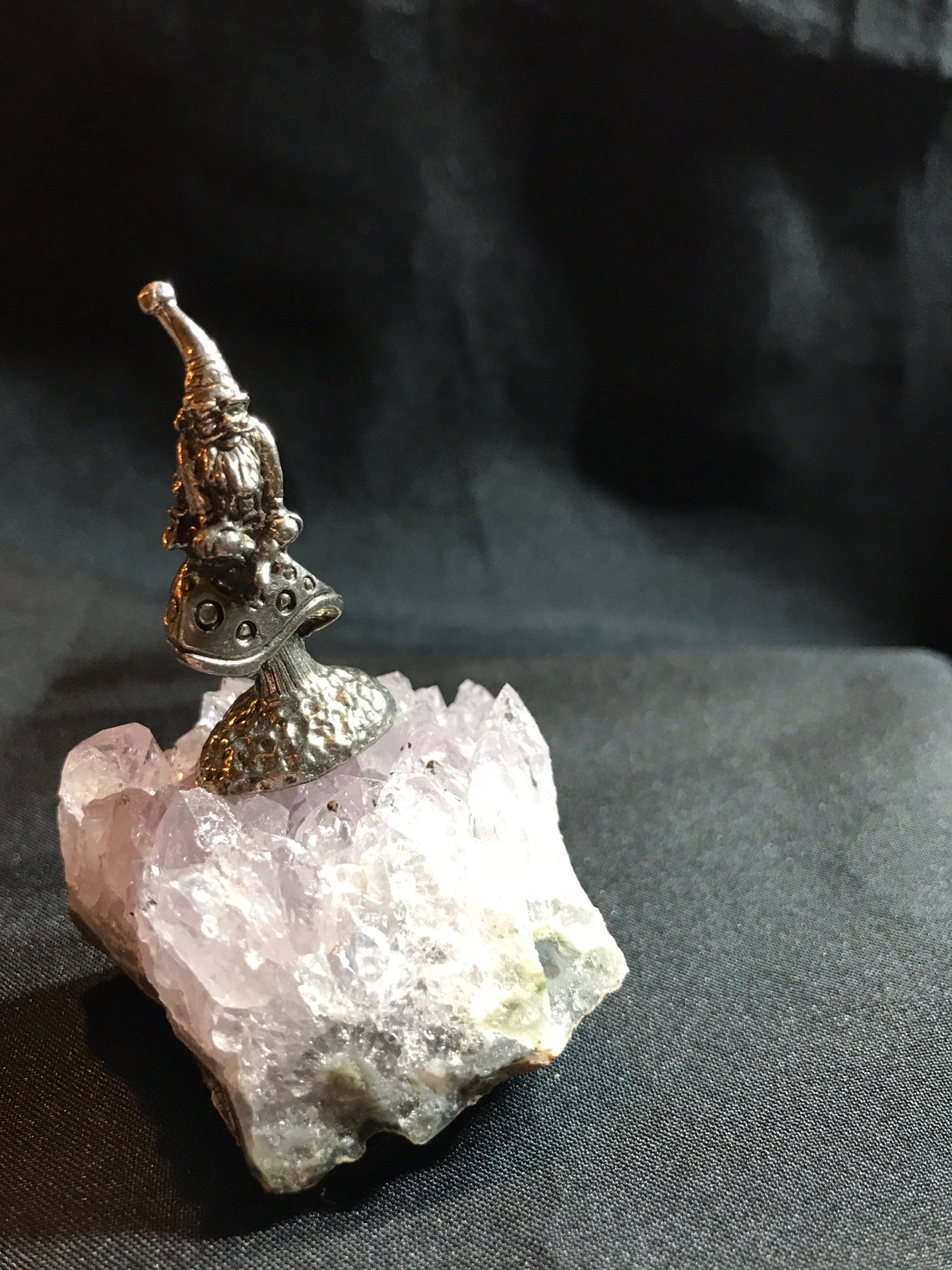 Amethyst cluster with pewter gnome Etsy