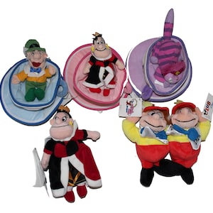 Rare Vintage Disney Alice in Wonderland Tea Cup Plush Set – 5 Collectible Bean Bag Characters w/ Original Tags