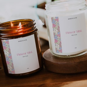 Bearbeitbare Blumenkerze-Etikettenvorlage, anpassbarer Boho-Kerzenaufkleber, rustikale Etikettenvorlage, personalisiertes rosa Boho-Kerzenbranding
